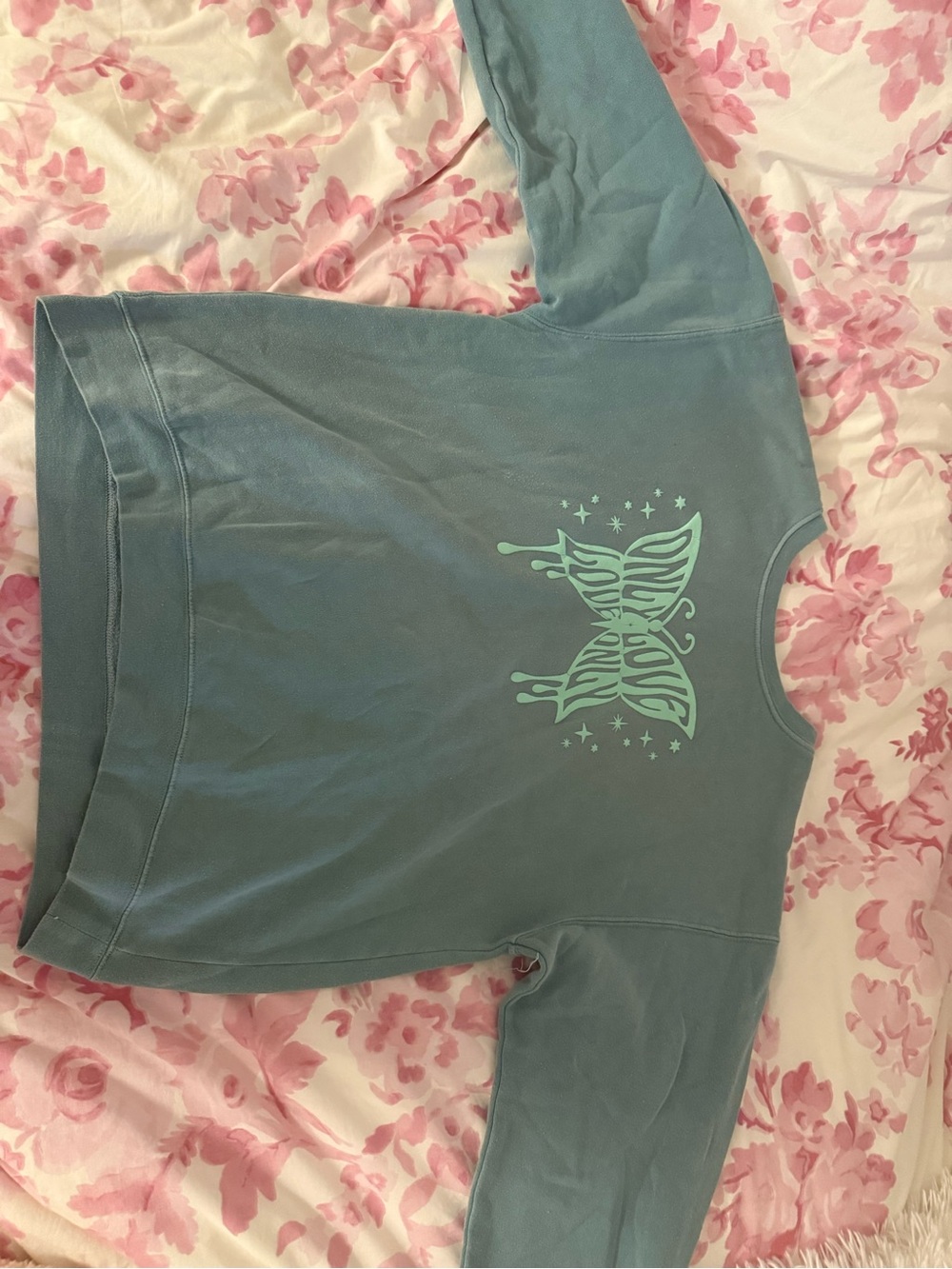 PacSun Teal Long Sleeve Sweatshirt with Mint Butterfly Graphic